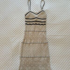 Olive + Oak cream and black knit midi dress